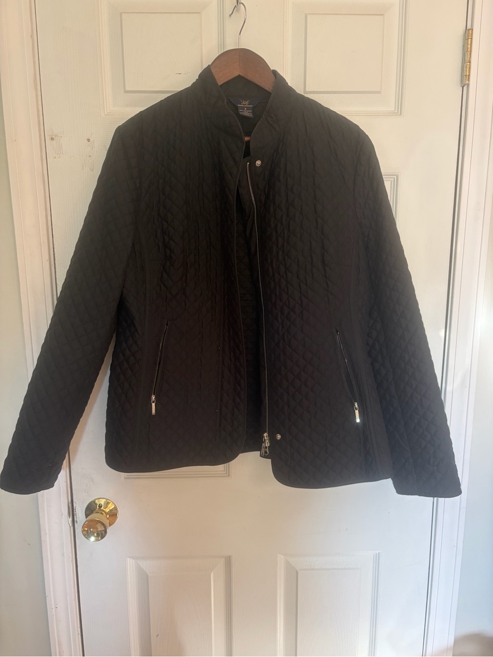 Brooks Brothers 346 women’s black quilted zip jacket pockets lined size 16